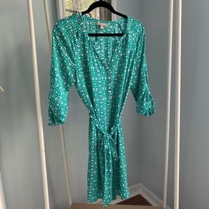 Banana republic white and teal dress with matching ribbon belt size 12